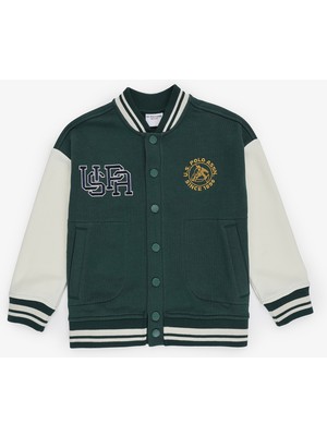 U.s. Polo Assn. Erkek Çocuk Koyu Yeşil Örme Hırka %65 Pamuk Oversize Tek Cepli Tasarım 50308581-VR079