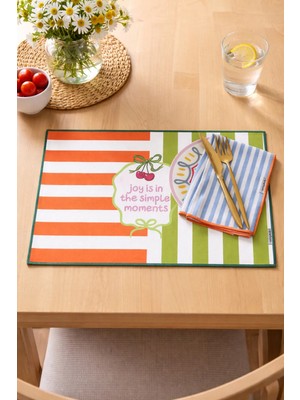 Ritmo Home Kirazlı, Sloganlı, Kareli, Damalı, Çizgili, Renkli, Kenar Biyeli Amerikan Servis 35X45 cm (1 Adet)
