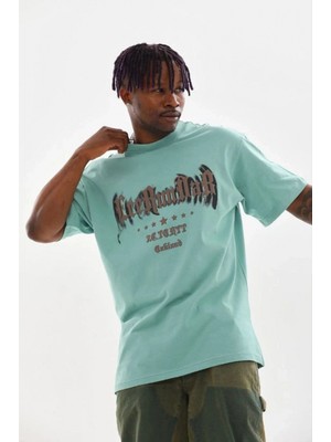 Pileli Store Erkek Baskılı T-Shirt Kısa Kol Bisiklet Yaka Regular Fit Tişört - Mint Yeşili