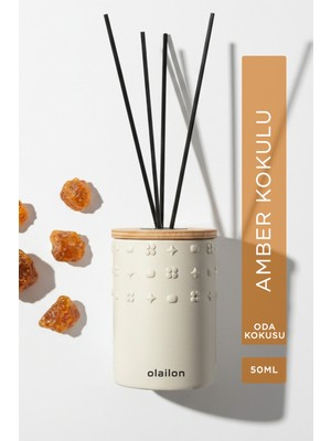 olailon Luxury Amber Kokulu 50 ml Dekoratif Çubuklu Oda Kokusu – Beton Gövde & Ahşap Kapaklı Modern Tasarım