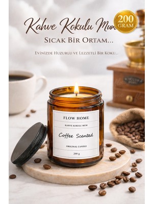 Flow Home Kahve Kokulu Mum 200 G – El Yapımı Lüks Cam Kavanoz, Yoğun Koku, Aromaterapi Mum,uzun Yanış