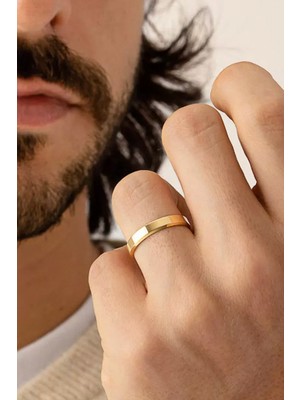 Vua Jewellery 925 Ayar Gümüş Kesme Klasik Alyans 4 mm Yanı Kesik Söz Nişan Evlilik Yüzüğü 14 Ayar Altın Kaplama