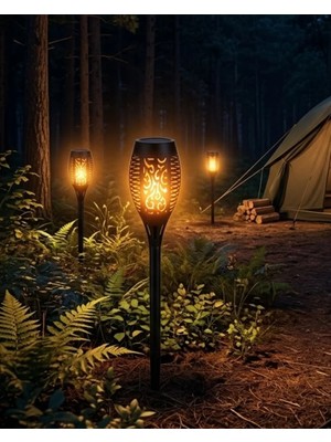 Uravas Store Alev Efektli Solar Bahçe Lambası Su Geçirmez Sensörlü LED Dış Mekan Aydınlatma