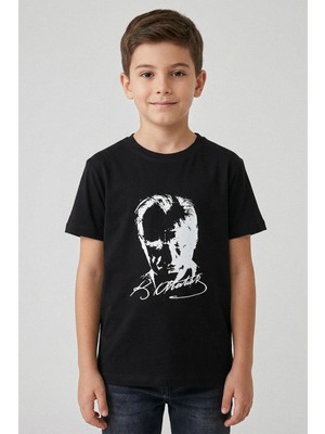 Kinderos Çocuk Bisiklet Yaka Atatürk Baskılı Kısa Kollu Tişört