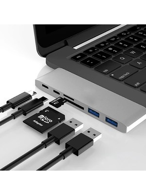 Kont Ally 6 In1 Usb-C Hub Daul  USB 3.0 Type-C Şarj Kart Reader Çoğaltıcı HUB-(5775)