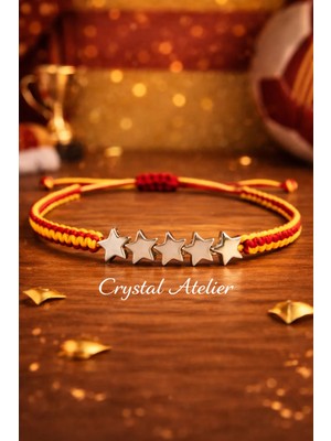 Crystal Atelier Sarı Kırmızı 5 Yıldız Taraftar Bilekliği – El Yapımı Ayarlanabilir Makrome (Hematit)