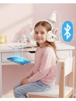 Kont Peluş Tavşan Kulaklı Bluetooth Kulaklık Kablosuz Müzik ve Tf Kart Destekli