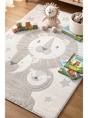 Melaris Halı Aslan Ailesi Çocuk Halısı Ekstra Yumuşak Örgü Dokuma Halı Çocuk Odası Bebek Halısı