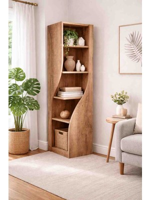 DEKONOVA Flow Kavisli Kitaplık – (175X35X35 Cm) Modern Raf Ünitesi