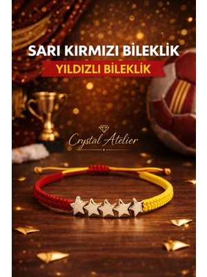 Crystal Atelier 5 Yıldız Sarı Kırmızı Taraftar Bilekliği – Ayarlanabilir El Yapımı Makrome (Hematit)