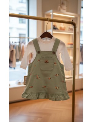 Kidzes Yazlık Yumuşak Keten %100 Pamuklu Badili Salopet Elbise