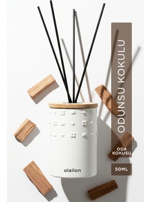 olailon Luxury Odunsu Kokulu Dekoratif Çubuklu Oda Kokusu 50 ml – Beton Gövde ve Ahşap Kapak ile Modern ve Şık Tasarım