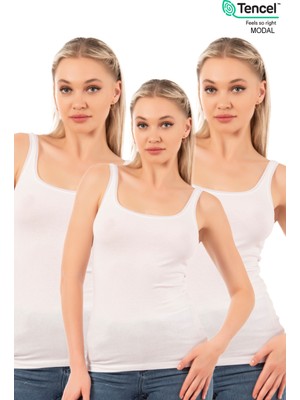 Özkan Underwear Özkan 25493 3'lü Paket Kadın Premium Kumaş Modal Pamuklu Likralı Tül Biyeli Kalın Askılı Atlet