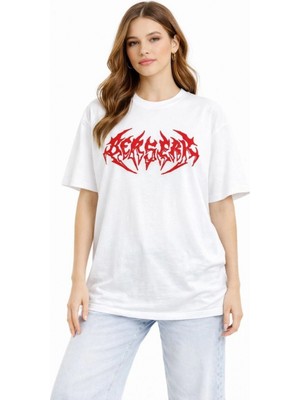 Pileli Store Kadın Kısa Kol Yazlık Tişört Bisiklet Yaka Baskılı Oversize T-Shirt - Beyaz