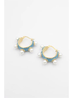 Die Grup Incili Mineli Halka Küpe - Turkuaz