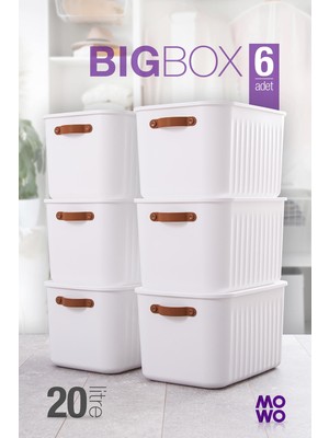 Mowo Home Bigbox Kulplu 20 Lt 6'lı Beyaz Dolap Düzenleyici Saklama Kutusu Sepet Organizer Oyuncak Kutusu