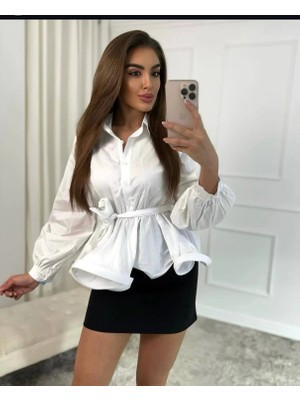 Viz10 Beyaz Volanlı Pop Gömlek