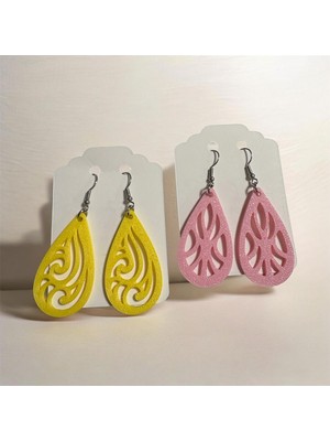 Major Hobi Sarı ve Pembe Damla Desenli 3D Baskı Hafif Kadın Küpe Seti Şık Tasarım