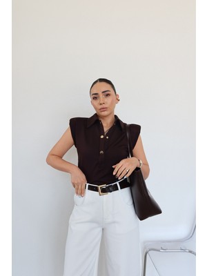 Özge Özgenç Gömlek Yaka Çıtçıtlı Bodysuit