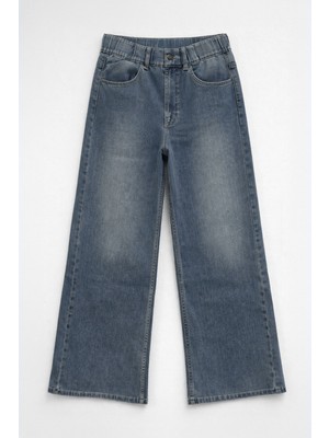 Markapia Kadın Yüksek Bel Wide Leg Beli Lastikli Jean Pantolon