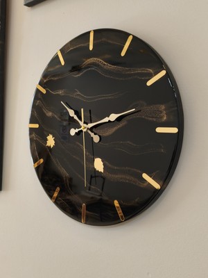 Simeranya Dekor Siyah & Gold Epoksi Kaplama Duvar Saati – 40 cm