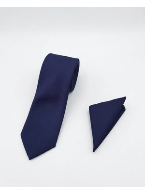 Sdnyazo Louis Cavalle Lacivert Armürlü Erkek Kravat ve Mendil Seti