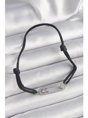 Uravas Store Siyah Renk Ipli Asansör Zirkon Taşlı Gümüş Messika Model Kadın Bileklik