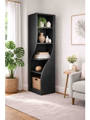 DEKONOVA Flow Kavisli Kitaplık – (175X35X35 Cm) Modern Raf Ünitesi