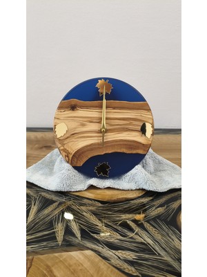 Simeranya Dekor Zeytin Ahşap & Mavi Epoksi Ahşap Epoksi Duvar Saati  – 20CM