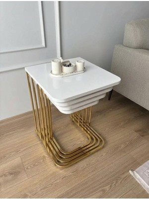 Eryalux Home 4'lü Tekerli Gold-Beyaz Zigon Sehpa