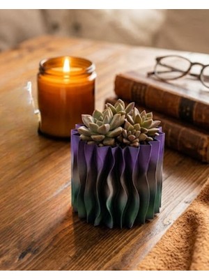 Kont Minimalist Dalgalı Tasarımlı Mor Dekoratif 3D Vazo Masa Dekoru