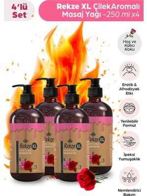 PremiumPort 4'lü Büyük Boy Gül Aromalı Masaj Yağı, 250 Ml, Aromaterapi Keyfi