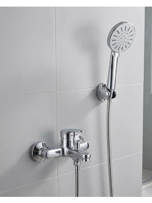 Kont 4 Kademeli Krem Duş Seti El Duşu Başlığı Spiral Hortum ve Duvar Askısı