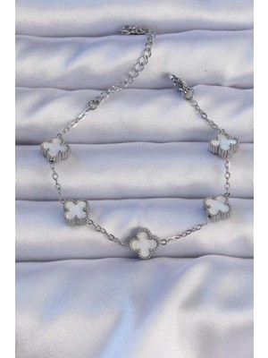 Uravas Store Çelik Gümüş Renk Sedefli Baby Boy Yonca Model Bileklik