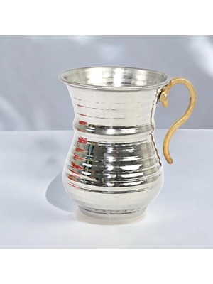 Cocovia Gümüş Renk El Dövmesi Kulplu Ayran Su Meşrubat Bardağı 9.5 cm 1 Parça Gümüş Malzeme