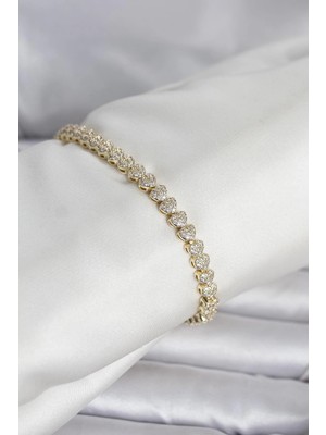 Uravas Store Pirinç Gold Renk Model Sıralı Zirkon Taşlı Kadın Bileklik