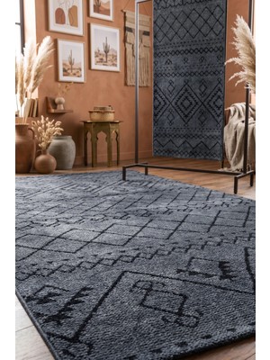 Melaris Halı Iskandinav Kilim Yıkanabilir Kadife Tuşeli Pamuk Dokuma Yolluk Kaymaz Tabanlı Halı