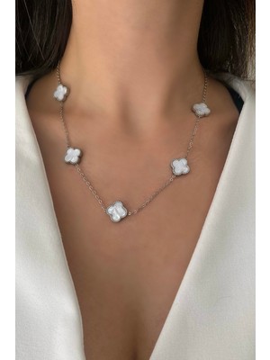 Akın Trend Van Cleef Model Beyaz Yonca Çelik Kolye