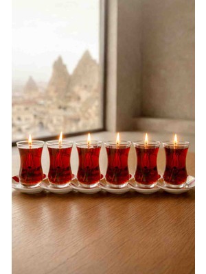 Beyra Decor 6’lı Çay Görünümlü Cam Bardak Jel Mum Seti – Dekoratif Ambiyans Mum