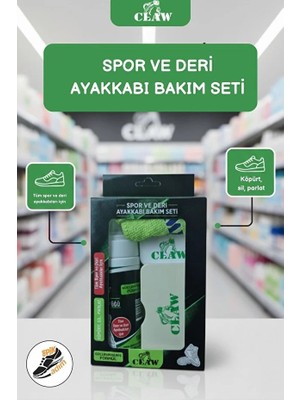 Claw 4'lü Set Spor ve Deri Ayakkabı Bakım Seti Temizleme Köpüğü 150 Ml, Sünger, Mikrofiber Bez, Parlatıcı Sünger