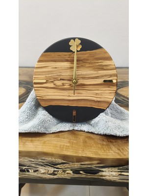 Simeranya Dekor Zeytin Ahşap & Siyah Epoksi Ahşap Epoksi Duvar Saati - 20 cm