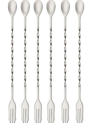 Chavin 304 Çelik 6 Adet 32 cm Çift Başlı Kokteyl Karıştırma Barmen Kaşığı CIN582-6