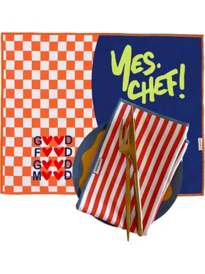 Ritmo Home Sloganlı, Yes Chef, Kareli, Damalı, Çizgili, Renkli, Kenar Biyeli Amerikan Servis 35X45 cm (1 Adet)