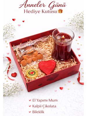 Korsan Bit Pazarı Anneler Günü Hediye Kutusu | El Yapımı Mum, Kalpli Çikolata, I ❤️ Mom Bileklik & Aksesuar Seti