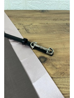 Paşala Leather Hakiki Deri Kadın Kemer Siyah Gümüş Ataç Tokalı 2 cm Genişlik Dikişli Bombeli Elbise Uyumlu