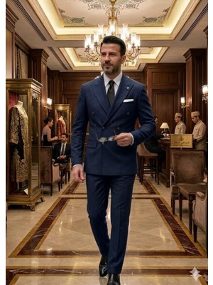 Atk Giyim Erkek Slim Fit Kruvaze Takım Elbise - 6 Düğmeli Italyan Kesim