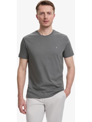 Pierre Cardin Erkek Antrasit Slim Fit %100 Pamuk Bisiklet Yaka Basic Tişört 50325307-VR006
