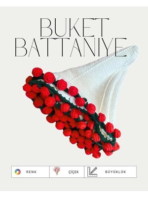 Hobilanka El Yapımı Kırmızı Gül Detaylı Şal ve Battaniye (100CM)