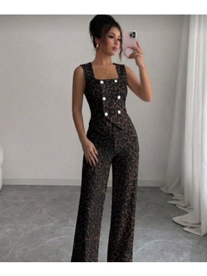 Trend Cojans Kadın Düğmeli Bürümcük Kumaş Takım