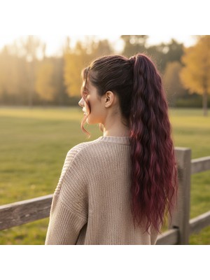 Bağlamalı Kabarık Daalı At Kuyruğu / Koyu Kızıl